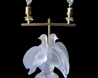 Vintage Lalique Ariane Glass Doves Table Lamp France