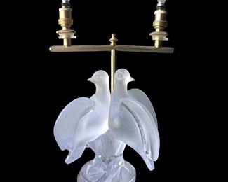 Vintage Lalique Ariane Glass Doves Table Lamp France pic 2