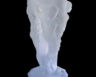 Lalique Style Frosted Glass Vase with Bacchantes