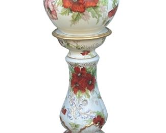 Limoges Hand Painted Porcelain Jardiniere and Pedestal Pic 2