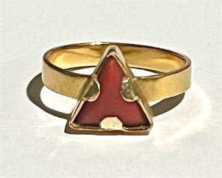 Mid Century Artisan Made 22K Gold Ring with Coral