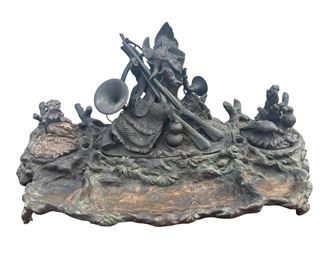 Rare Bronze Hunting Game Bronze Inkwell