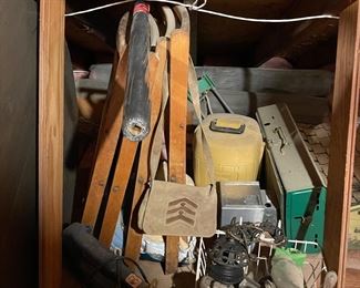Camp stove, lantern, lights, folding chairs