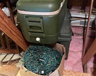 cooler and christmas lights