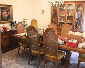 Drew dining table, chairs, breakfront & server