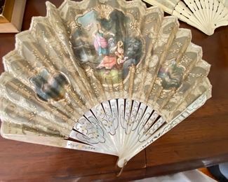 Antique hand painted mother of pearl fan