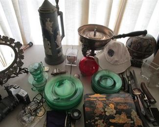 Depression glass, antique mirrors, porcelain and more