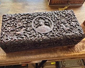 Beautifully and deeply carved hard wood Anglo Indian box