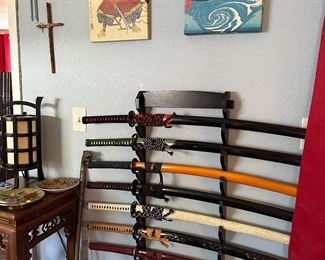 Samurai swords and Japanese fine art reproduction on canvas