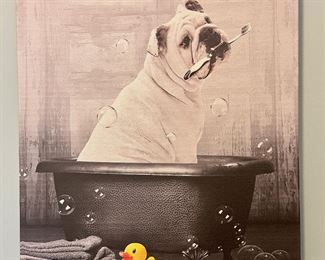 "Bulldog in Bathtub" Stretched Canvas Print