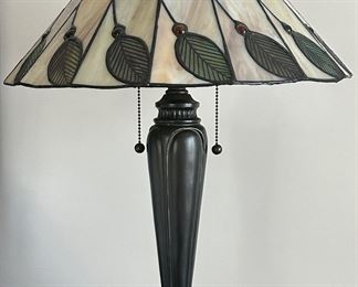 (2) Stained Glass Lamps with Leaf Design