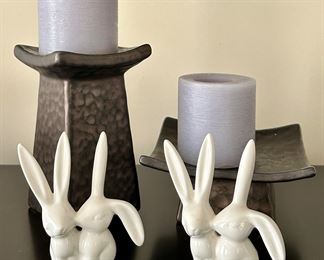 Festive Rabbits & Pillar Candlesticks
