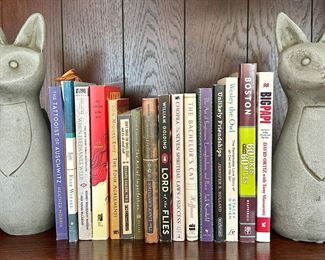Assorted Books & Cat Bookends