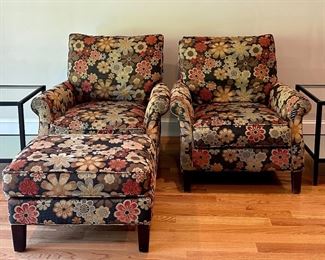 (2) Arhaus Furniture Armchairs & Ottoman