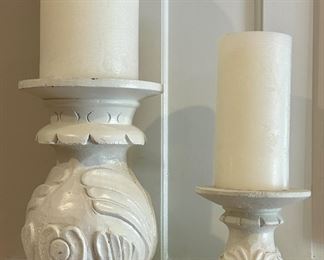 (2) Carved Pillar Candlesticks