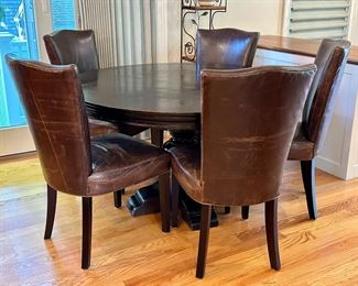 Arhaus Furniture Kingston Dining Table & (5) Arhaus Furniture Leather Chairs