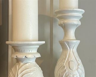 (2) Carved Pillar Candlesticks