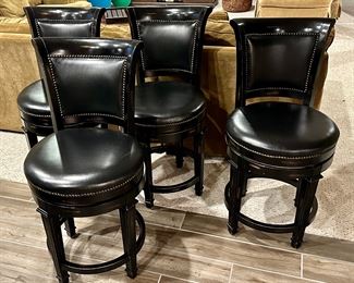 (4) Swivel, Counter Height Barstools with Nailhead Trim
