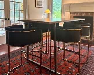 Chic Home Table - 6'l x 3'w x 42"h & 6 Velvet & Brass Chairs