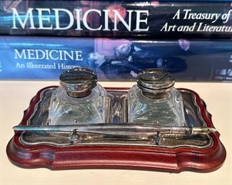 Antique Double Sterling Ink Well with Pen