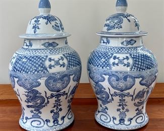 (2) Blue & White Ginger Jars