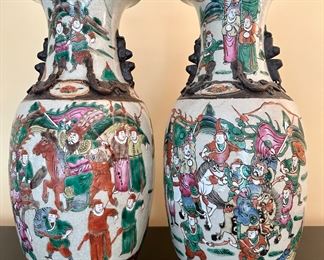 (2) Antique Chinese Crackle Glass Urns