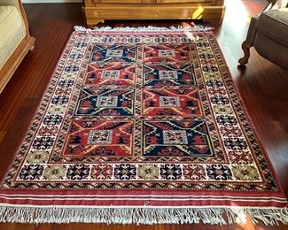 Wool Rug (navy, maroon, woven end) - approx. 5'5" x 7'5"