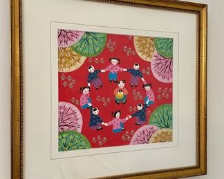 Original Watercolor Gouache Painting (kids in circle)