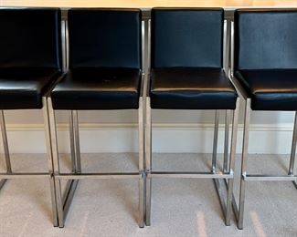 (4) Faux Leather & Chrome Bar Stools