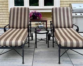(2) Cast Aluminum Adjustable Lounge Chairs & Side Table