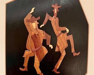 Item 54: Dancing Rabbis Inlaid Artwork (Made in Israel) - 11" x 15.5": $28