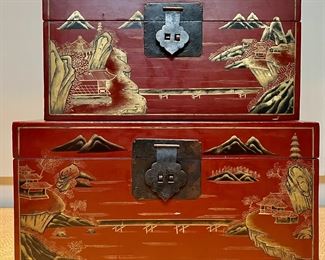 Item 68: (2) Painted Lacquer Storage Boxes: $125/Pair