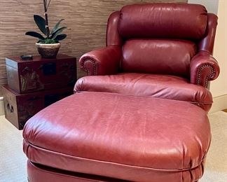 Item 69: Furniture Guild Leather Armchair & Ottoman - 33"l x 22"w x 32"h: $995