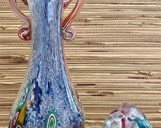 Item 79: Art Glass Vase (left): $125 Item 80: Art Glass Paperweight (right): $48 Tallest - 9.5"