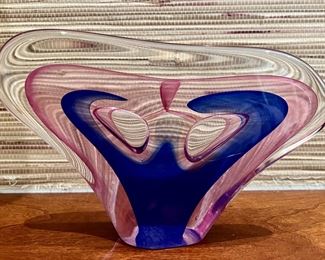 Item 83: Art Glass Sculpture, Signed (pink & blue) - 4.75": $125