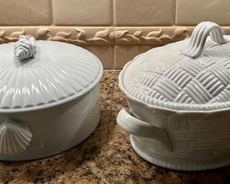 Item 94: "Shell" Covered Casserole Dish (left): $24 Item 95: Basket Weave Covered Casserole Dish (right): $24