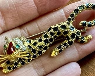 Item 18: 18K Jaguar Pin with Diamond & Rubies: $1495