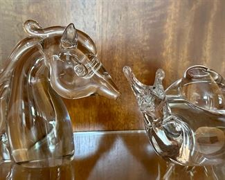 Item 136: Art Glass Horse (left): Item 137: Art Glass Snail (right): Tallest - 5"