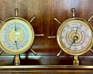 Item 143: Swift & Anderson Brass Barometer & Thermometer - 8.25" x 5": $48