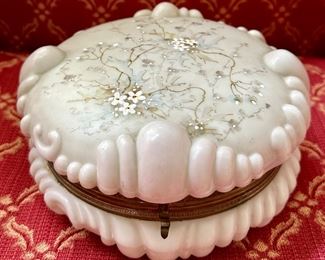 Item 152: Mt. Washington by Pairpoint Hand Painted Dresser/Powder Box: $150