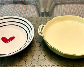 Item 167: Heart Pasta Dish (left): $24 Item 168: Double Handled Serving Plate (right): $28