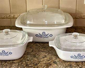 Item 179: Set of 3 Corningware "Cornflower Blue" Covered Casserole Dishes - largest 4Qt.: $68/Set