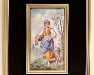 Item 195: Antique Limoges Painted Porcelain (girl with sheep) - 11.75" x 15.5": $375