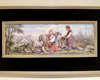 Item 197: Antique Limoges Painted Porcelain (scene with boy & girl) - 21.5" x 13": $750