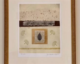 Item 224: Mixed Media Leaf Collage, Signed Richardson Baughman (four fan leaves) - 24.5" x 29.5": $245