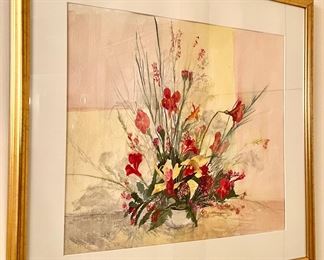 Item 227: Framed Watercolor (flowers) - 30.5" x 26": $145