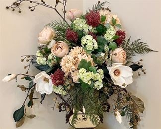 Item 228: Faux Floral Arrangement in Mirrored Vase - 33": $145