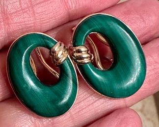 Item 243: 14K & Malachite Earrings: $495