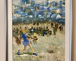 "Home Run" Watercolor, Signed Naomi Dephoure - available at the sale