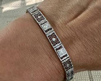 Item 1000: Art Deco Bracelet - 1/30th Platinum on 14K Gold with Mine Cut Diamonds: $695